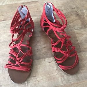 Red suede Vince Camuto strappy sandals